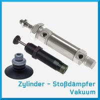 Hydraulische und pneumatische Zylinder, Stoßdämpfer, Vakuum, Rundzylinder ISO 6432, Zylinder ISO 15552, Kompaktzylinder, Direktmontagyzylinder, Führungszylinder, Doppelkolbenzylinder, Kompaktschlitten, Schwenk-Klemmzylinder, Parallelgreifer, Kolbenstangenlose Zylinder, Befestigungsmaterial, Zylinderschalter, Senosren, Endschalter, Relais, Vakuum-Ejektore,. Industrie-Stoßdämpfer, Hydraulikzylinder